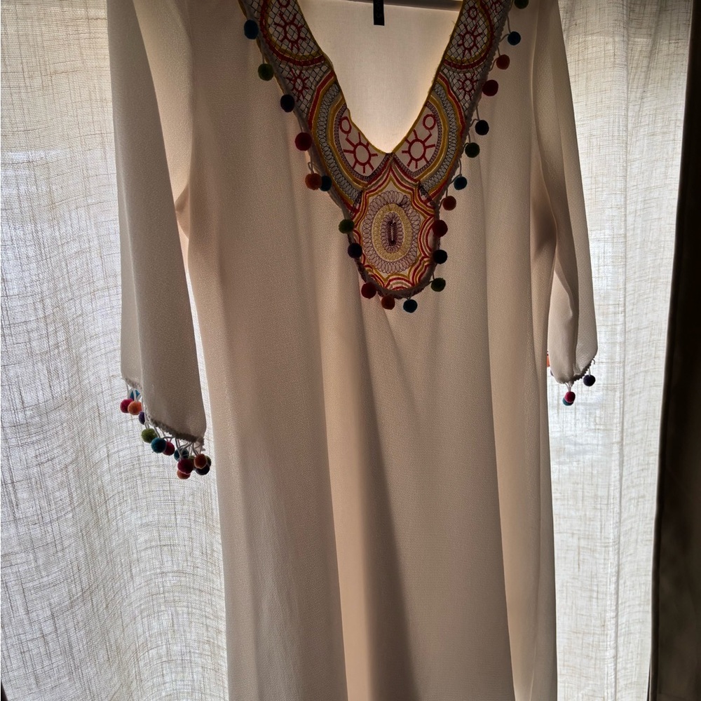 Embroidered White Dress with Colorful Accents